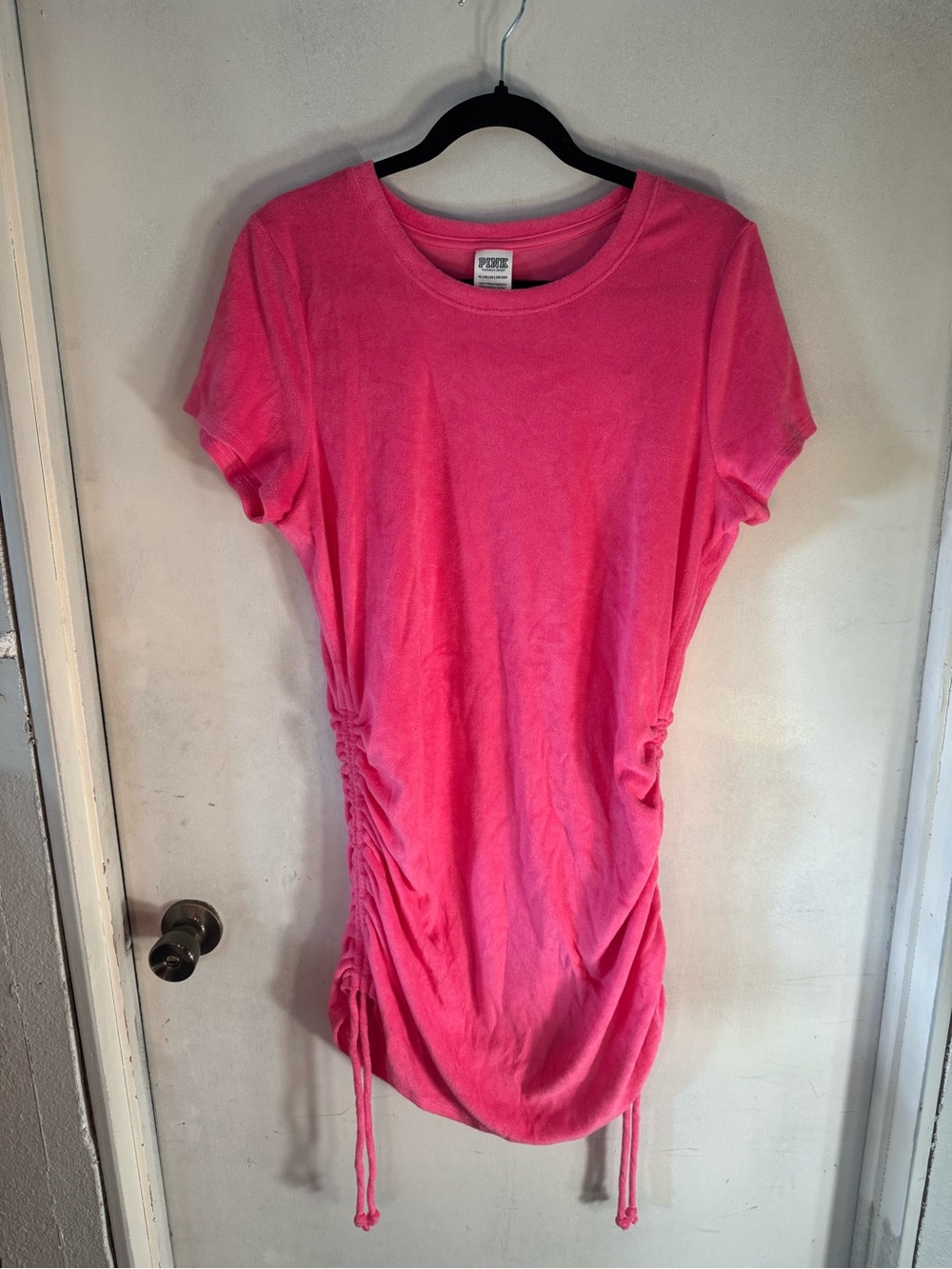 PINK Victoria's Secret Hot Pink Ruched Side Short Sleeve Tunic